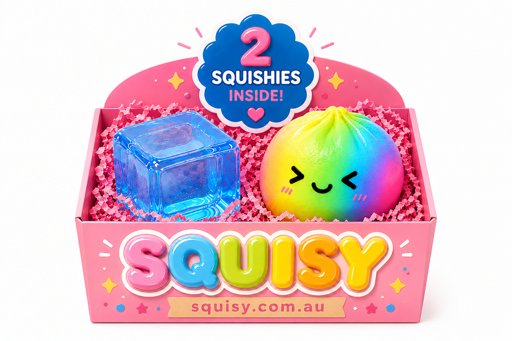 2-Piece Squishy Lucky Box – Rainbow Dumpling & Ice Cube Sensory Stress Relief Toy