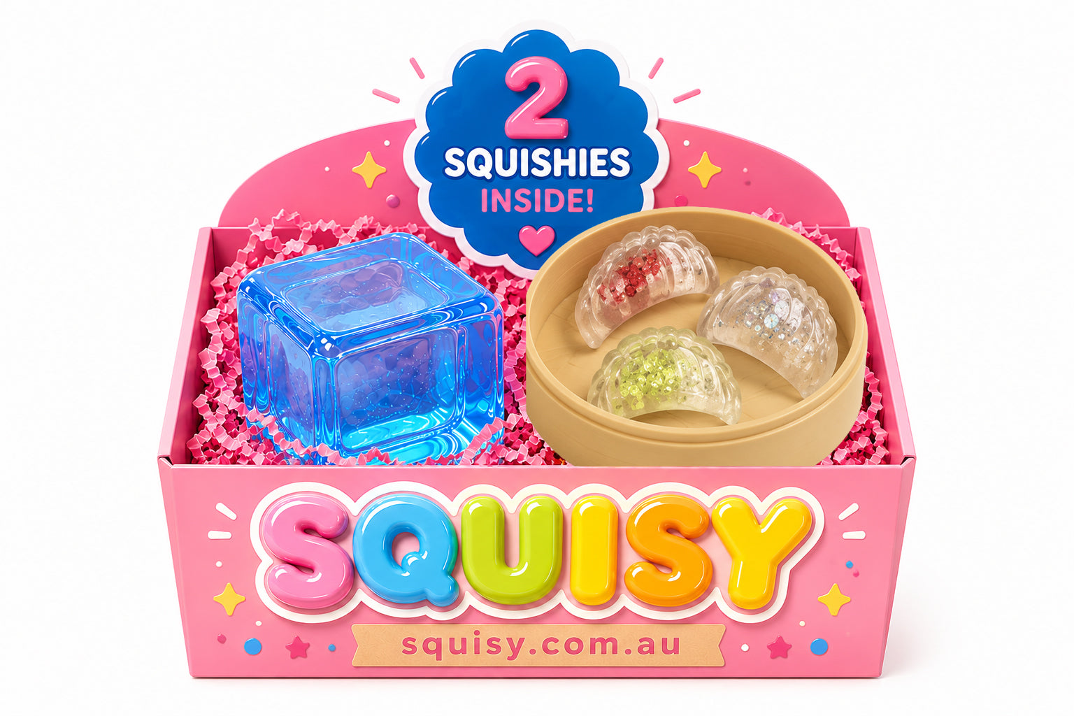 2-Piece Squishy Box – Shrimp Dumpling & Ice Cube Sensory Stress Relief Toy