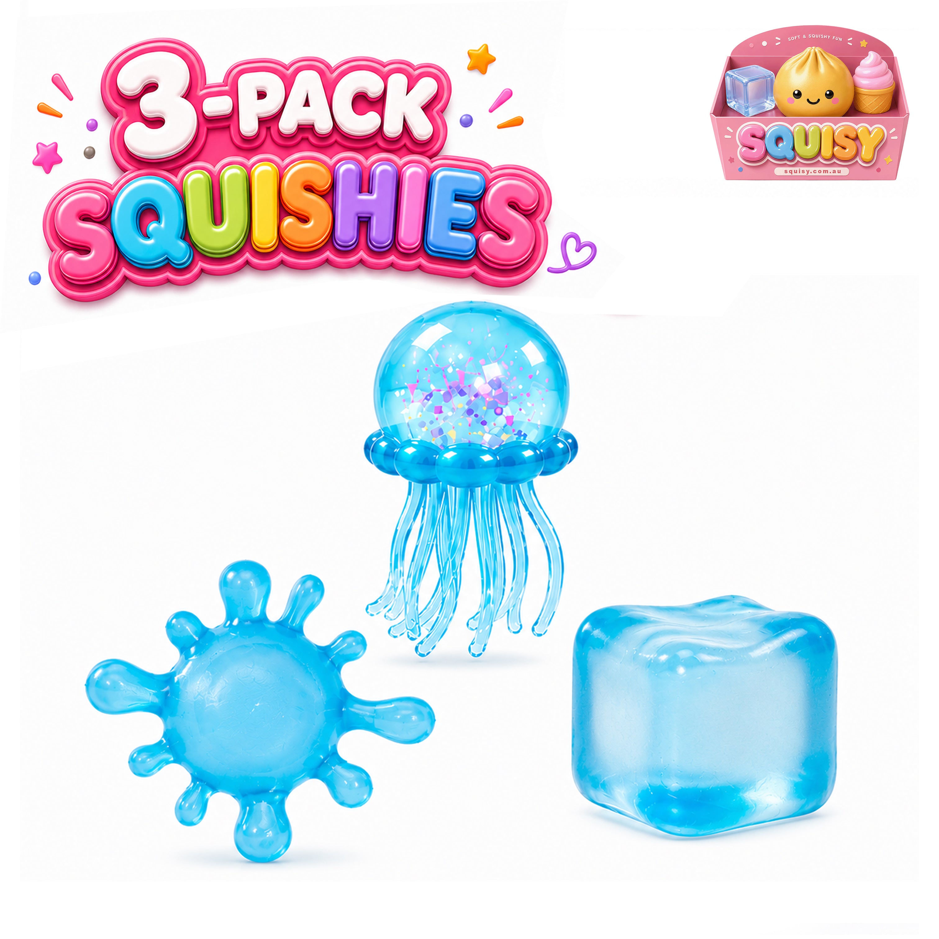 3-Pack Squishies - Sensory Stress Relief Toy