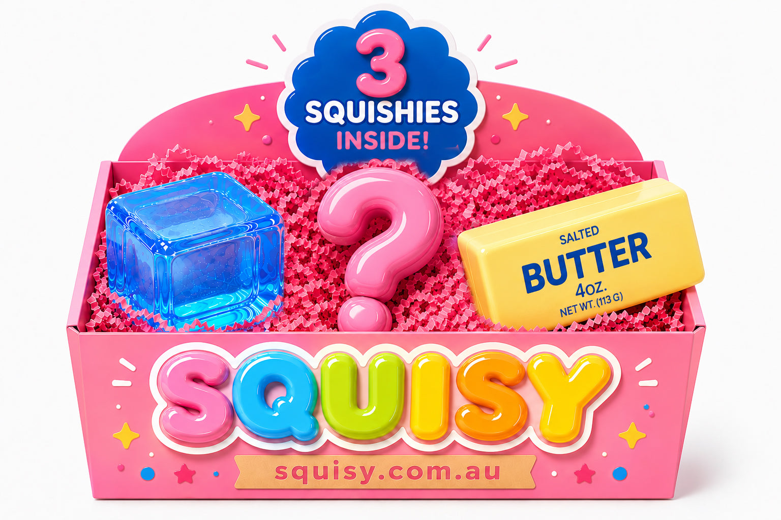 3-Piece Squishy Lucky Box –  Random Squishy & Ice Cube & Butter Sensory Stress Relief Toy