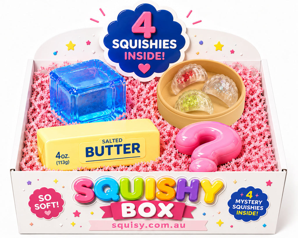 4-Piece Squishy Lucky Box –  Random Squishy & Ice Cube & Butter & Shrimp Dumpling Sensory Stress Relief Toy
