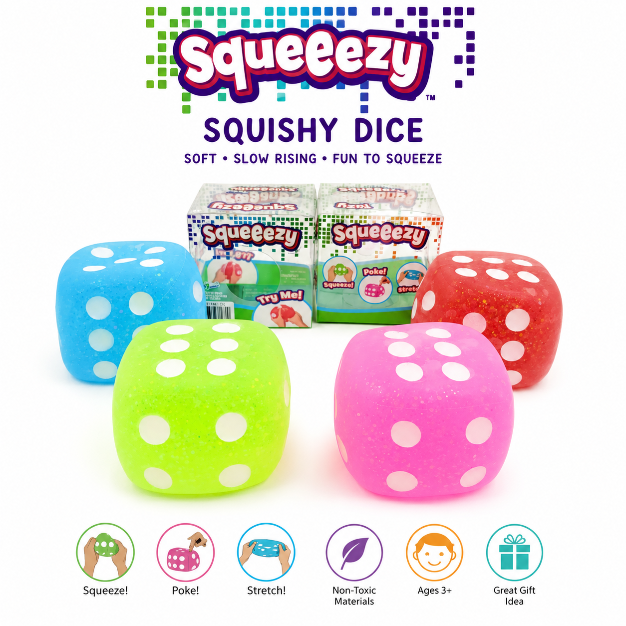 Jumbo Jelly Dice Squishy Sensory Stress Relief Toy - 1-PIECE BOX