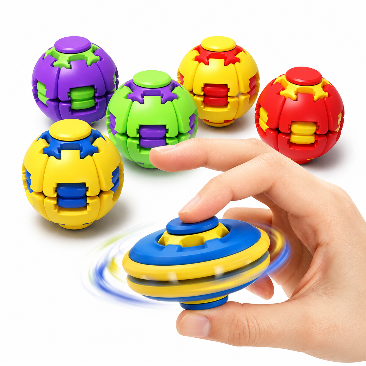 Push-to-Spin Kinetic Ball Sensory Stress Relief Toy - 1-PIECE BOX