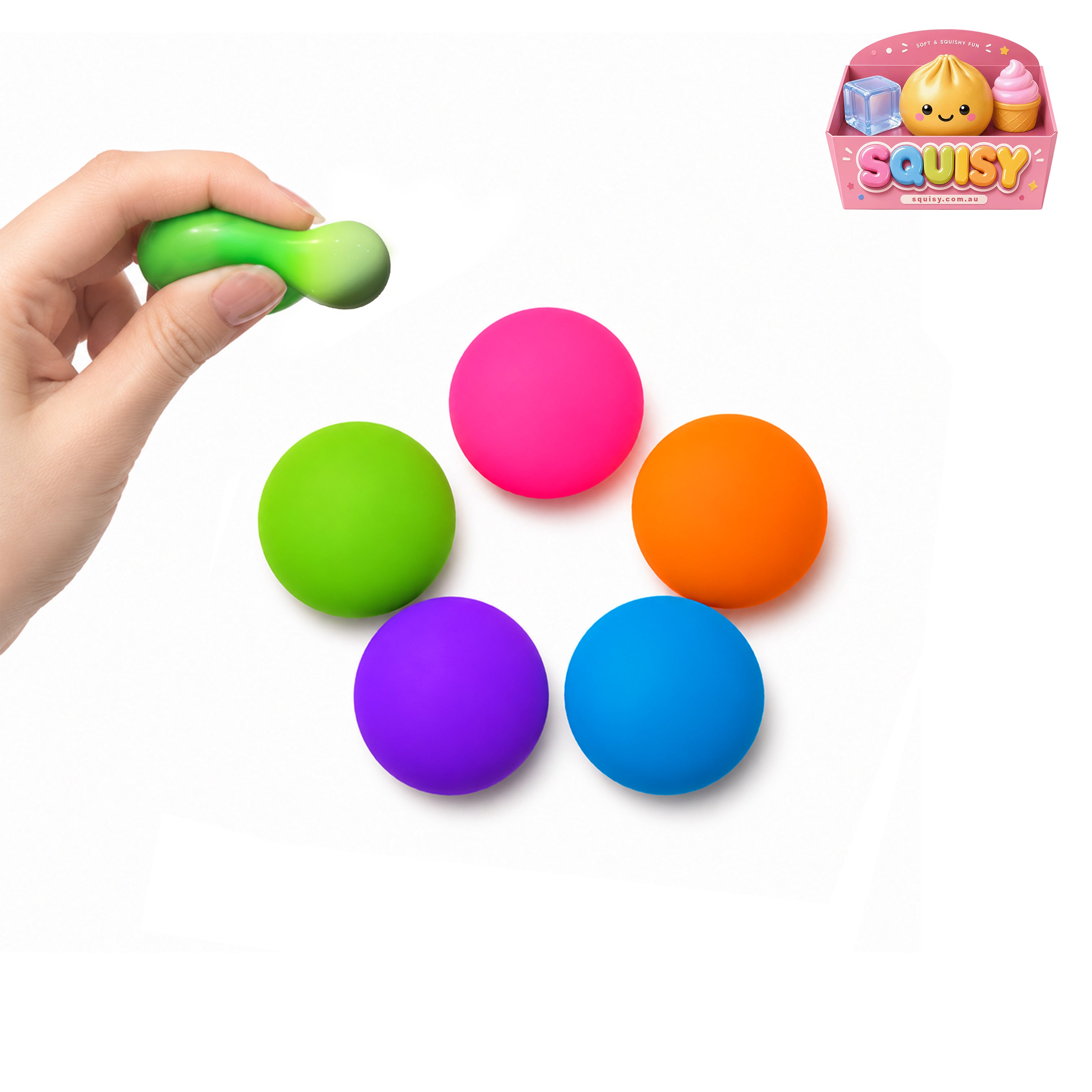 SQUISY Squish Ball Sensory Stress Relief Toy - 1-PIECE BOX
