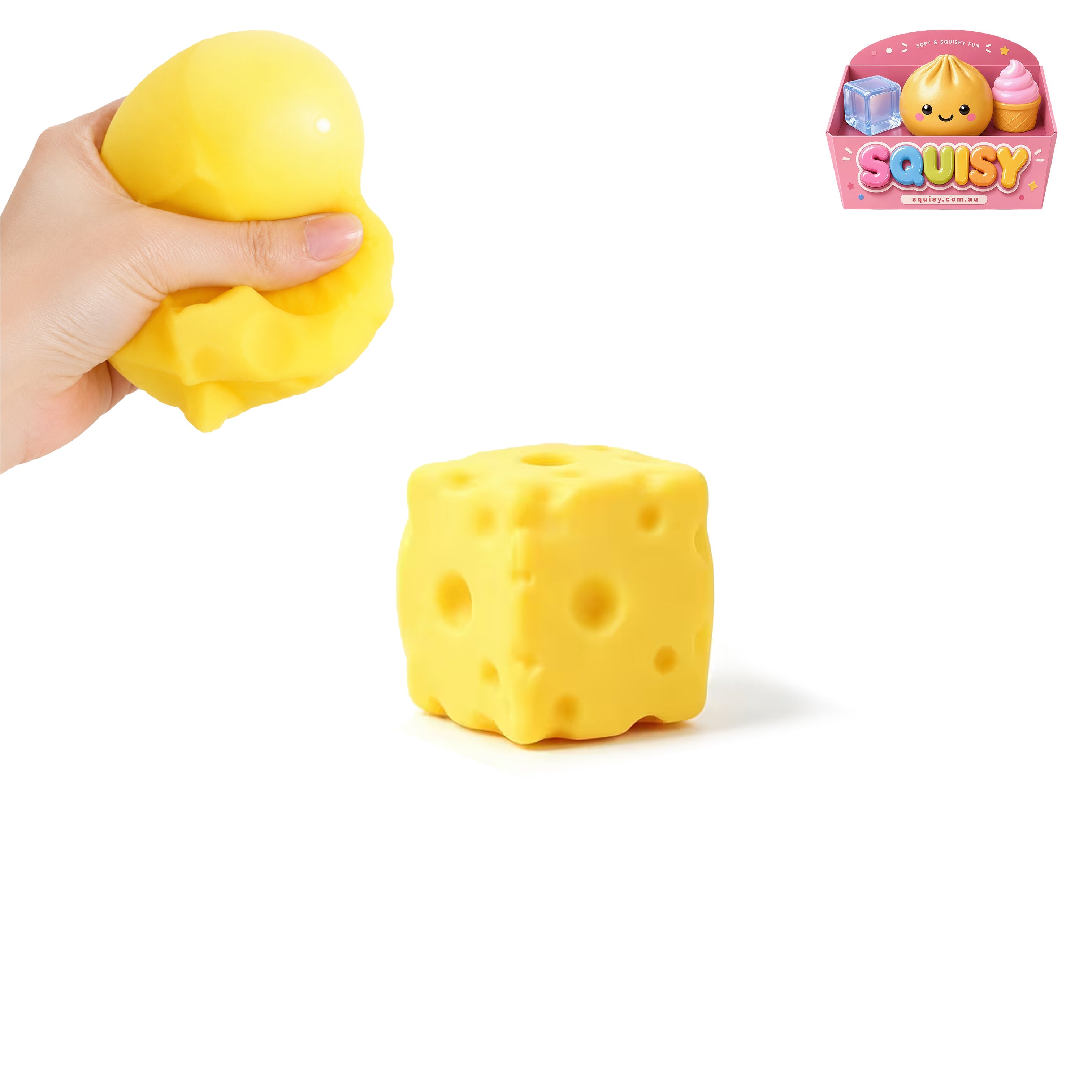 Small Soft Cheese Squishy Cube Sensory Stress Relief Toy - 1-PIECE BOX